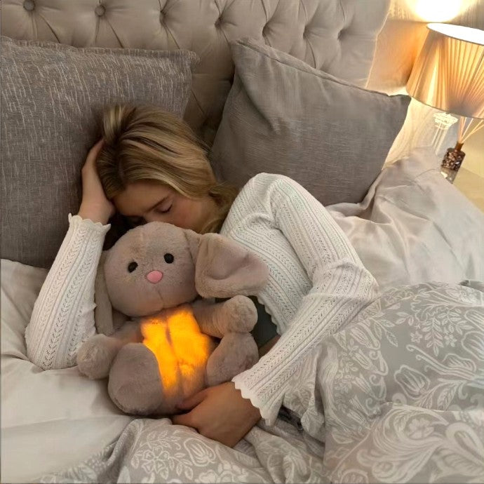 Hops the Rabbit 4-in-1 Sleep Buddy, Soothing Rhythmic Breathing Plush with Calming Melodies & Soft Glow Lights