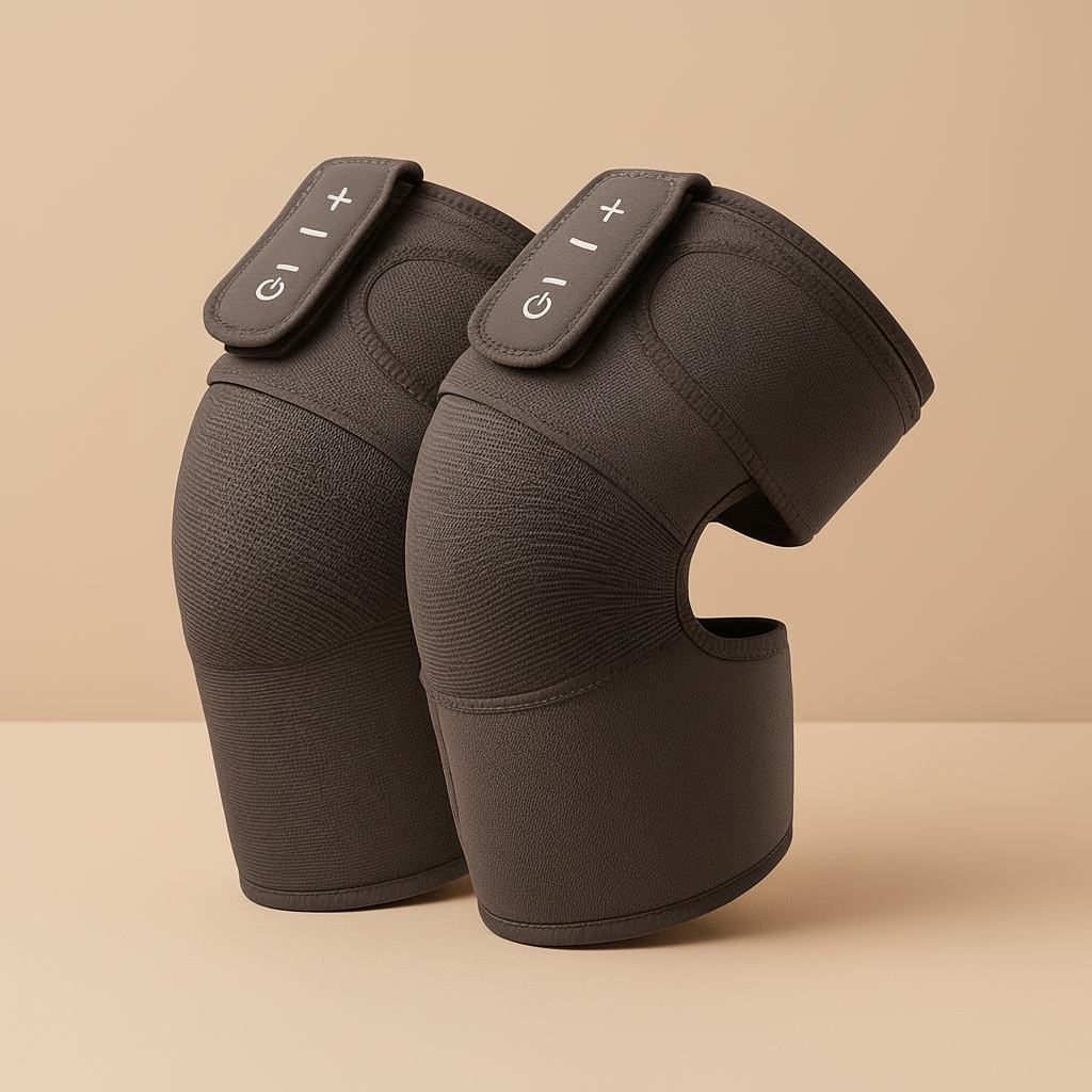 Pair of black knee pads on a light gray background