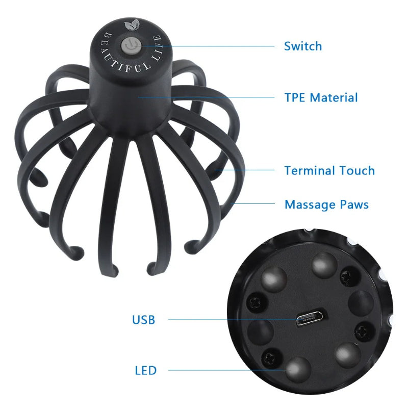Electric Octopus Head Massager with 12 Claws
