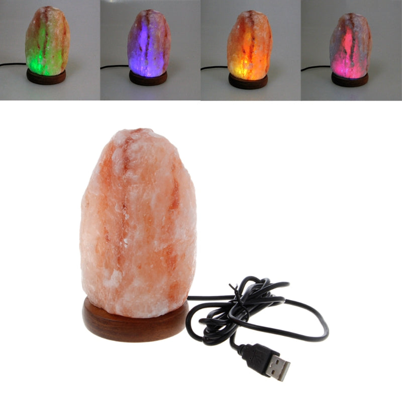 Salt Lamp - USB Himalayan Salt Lamp Night Light with Wooden Base