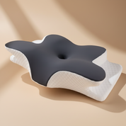 Gray and white pillow with unique design on a white background